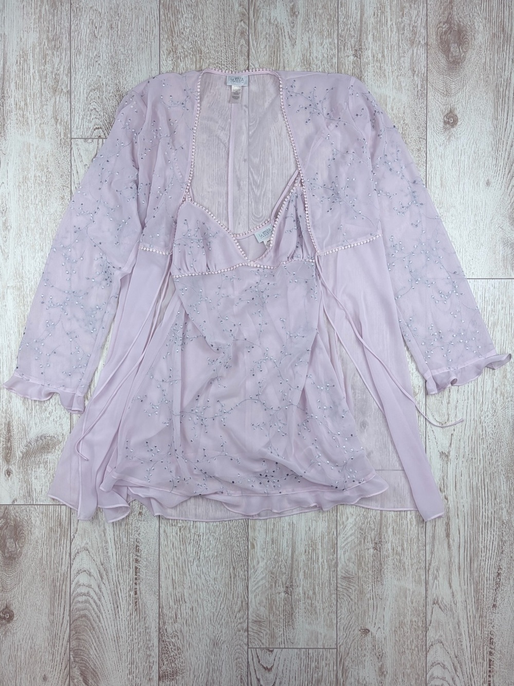 La SENZA Pale Lavender Sheer Beaded Chemise with Robe